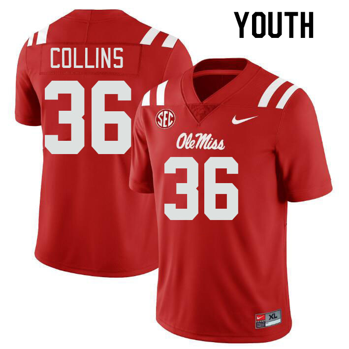 Youth #36 Raymond Collins Ole Miss Rebels College Football Jerseys Stitched-Red